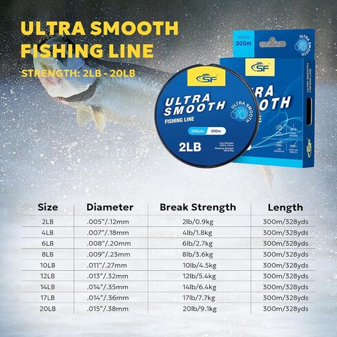 SF Utral Smooth Monofilament Mono Fishing Line with Spool Mono Nylon Line Clear 2 4 6 8 10 12 14 17 20 20LB Fishing Wire Freshwater Saltwater in Saudi Arabia