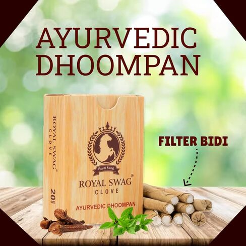 ROYAL SWAG Ayurvedic & Herbal Long Filtered Bidi Smoke (Pack of 5 X 20 Bidi Sticks Per Pack) with 12 ml Shot to Stop Nicotine Craving Tobacco Free Dhoompan Helps in Quit Smoking (100 Sticks, 1 Shot) in Saudi Arabia
