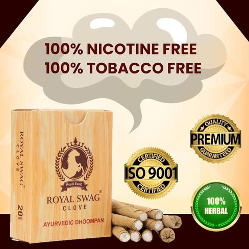 ROYAL SWAG Ayurvedic & Herbal Long Filtered Bidi Smoke (Pack of 5 X 20 Bidi Sticks Per Pack) with 12 ml Shot to Stop Nicotine Craving Tobacco Free Dhoompan Helps in Quit Smoking (100 Sticks, 1 Shot) in Saudi Arabia