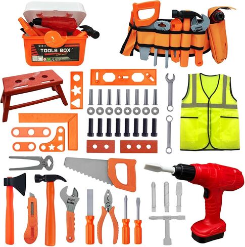 Kids Tool Set 55 PCS Toddler Tool Set with Electronic Toy Drill Pretend Play Construction Toys Kit with Tool Belt Toys Toys for Boys Girls Ages 2 3 4 5 in Kuwait