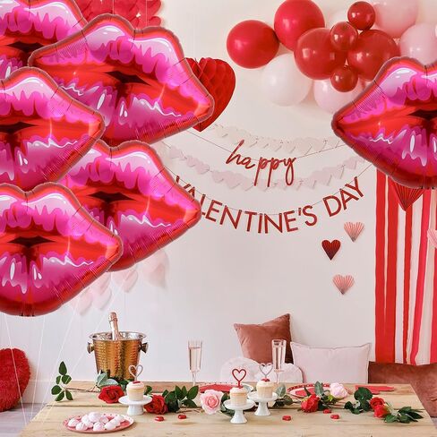 Pack of 5 Huge Red Lip Balloons Large Pink Lips Balloon Big Foil Lip Balloons for Makeup Themed Party Anniversary Decor Kiss Foil Balloons for Kiss The Miss Goodbye (30 Inch) in Saudi Arabia