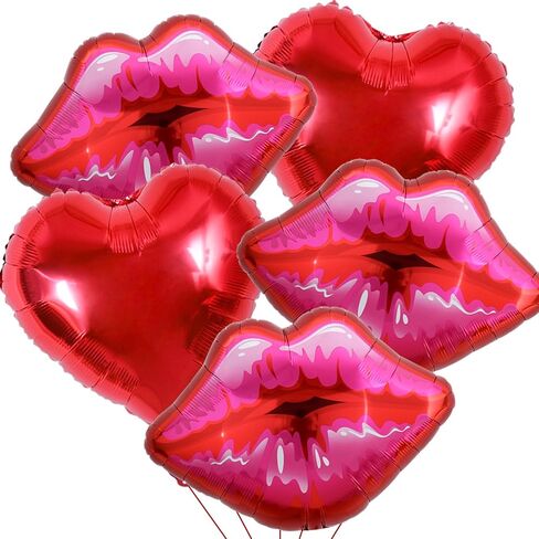 Pack of 5 Huge Red Lip Balloons Large Pink Lips Balloon Big Foil Lip Balloons for Makeup Themed Party Anniversary Decor Kiss Foil Balloons for Kiss The Miss Goodbye (30 Inch) in Saudi Arabia