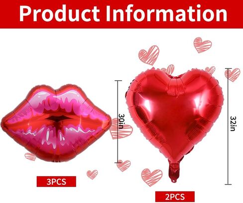 Pack of 5 Huge Red Lip Balloons Large Pink Lips Balloon Big Foil Lip Balloons for Makeup Themed Party Anniversary Decor Kiss Foil Balloons for Kiss The Miss Goodbye (30 Inch) in Saudi Arabia