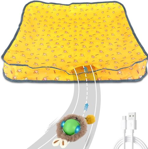 gisgfim Interactive Cat Toys for Indoor Cats Automatic Moving Cat Ball Rolling in Pouch Motion Activated Chirping Cat Ball Toy with LED Light Hide-n-Seek Kitten Toy for Bored Indoor Adult Cat(Yellow) in Saudi Arabia