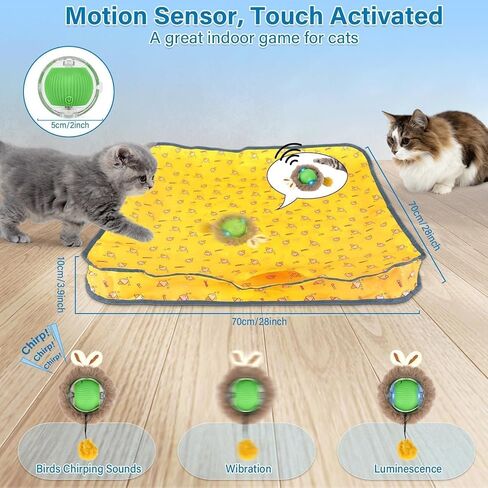 gisgfim Interactive Cat Toys for Indoor Cats Automatic Moving Cat Ball Rolling in Pouch Motion Activated Chirping Cat Ball Toy with LED Light Hide-n-Seek Kitten Toy for Bored Indoor Adult Cat(Yellow) in Saudi Arabia