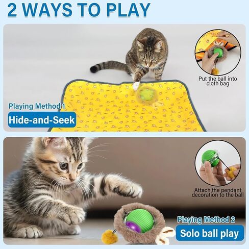 gisgfim Interactive Cat Toys for Indoor Cats Automatic Moving Cat Ball Rolling in Pouch Motion Activated Chirping Cat Ball Toy with LED Light Hide-n-Seek Kitten Toy for Bored Indoor Adult Cat(Yellow) in Saudi Arabia