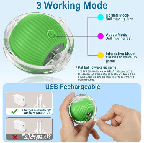 gisgfim Interactive Cat Toys for Indoor Cats Automatic Moving Cat Ball Rolling in Pouch Motion Activated Chirping Cat Ball Toy with LED Light Hide-n-Seek Kitten Toy for Bored Indoor Adult Cat(Yellow) in Saudi Arabia