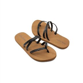 Volcom Easy Breezy Big Girls Thong Flip Sandals, Black White, 12 Kid