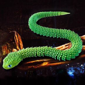 3D Printed Snake Animals Toys, Articulated Flexible 3D Printed Viper Fidget Toy, Realistic Slithering Design, Home Office Executive Desk Decor