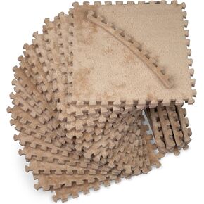 CARPETBOX - سجادة أرضية كبيرة من الإسفنج من القطيفة المربعة مكونة من 16 قطعة، بلاط سجاد متشابك سميك مع حشوة لغرفة لعب الأطفال الصغار - سجادات لعب للأرضيات الزاحفة المنفوخة مثل السجاد