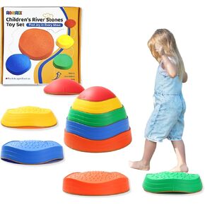 Balance Stepping Stones for Kids - romrex 5pcs Vibrant and Nature-Themed Balance Stones to Encourage Toddler Balance & Gross Motor Skills with Rubber Bottom and Embossed Surface