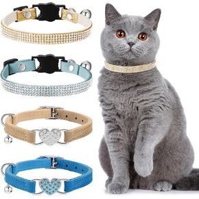 4 قطع من حجر الراين للقطط على شكل قلب بلينغ الانفصالية للقطط، طوق للقطط في عيد الحب، طوق مخملي ناعم مع حجر الراين، قلب الحب قابل للتعديل، طوق للقطط الآمن مع جرس للكيتي (أحمر، أسود) in Kuwait