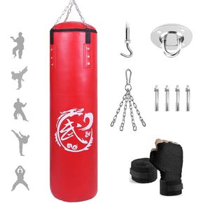Adult Heavy Boxing Punching Bag - Non Tear PU Leather Boxing, Hanging Bag with Sturdy Metal Set for Men Women Muay Thai, MMA, Taekwondo Home Gym Training Kickboxing (Unfilled Boxing Bag Set)