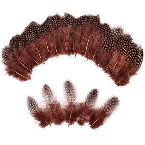 THARAHT Spotted Feathers 120pcs 2-3inch Small Natural Bulk Guinea Pheasant Feather for Crafts Hats Dream Catcher Decoration Feathers,Coffee
