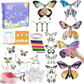 26Pcs DIY Painting Wind Up Butterfly Toy, Arts and Crafts for Kids Make Your Own Magic Flying Butterfly, Surprise Card Insert Rubber Band Butterfly, Party Favor Drawing Supplies Classroom for Boy Girl