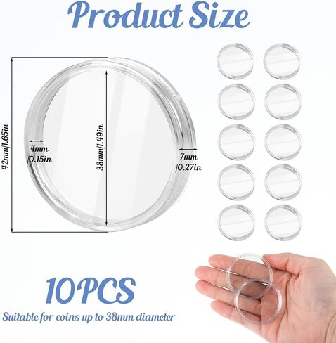10 Pcs 42mm Clear Coin Capsules, Plastic Silver Dollar Coin Holder, Coin Cases for Collectors, Coin Plastic Case for Coin Collection American Silver Eagle Liberty Coin &JFK Half Dollar & Bitcoin in Kuwait