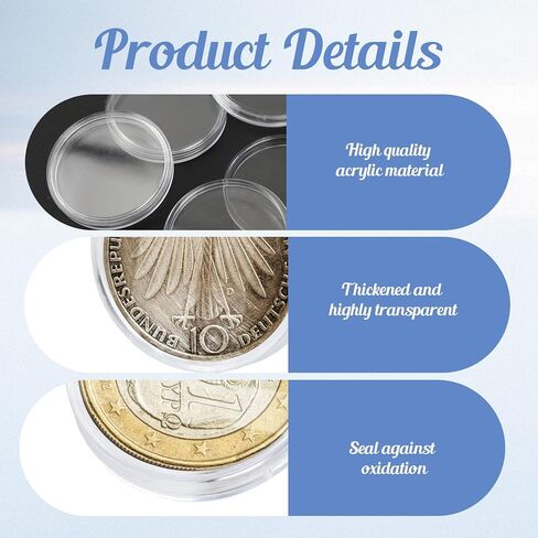 10 Pcs 42mm Clear Coin Capsules, Plastic Silver Dollar Coin Holder, Coin Cases for Collectors, Coin Plastic Case for Coin Collection American Silver Eagle Liberty Coin &JFK Half Dollar & Bitcoin in Kuwait