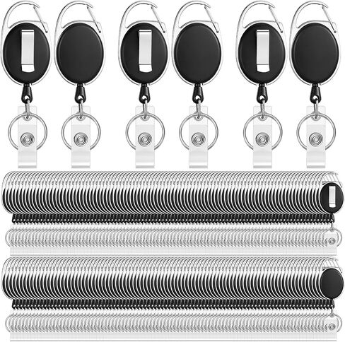 100 Packs Badge Reel Retractable Card Holders Heavy Duty Badge Holder Reels with Belt Clip and Key Ring Employee Work Badge Holder Reels Black Key Chain Extender for Office Employee Nurse (Black) in Kuwait