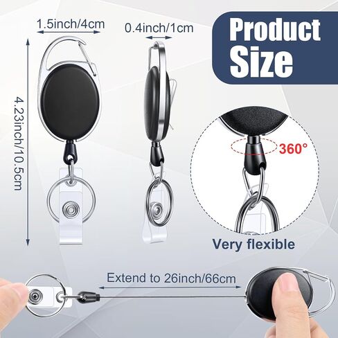 100 Packs Badge Reel Retractable Card Holders Heavy Duty Badge Holder Reels with Belt Clip and Key Ring Employee Work Badge Holder Reels Black Key Chain Extender for Office Employee Nurse (Black) in Kuwait