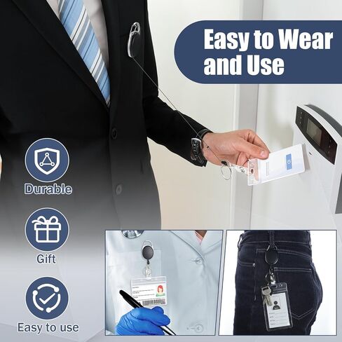 100 Packs Badge Reel Retractable Card Holders Heavy Duty Badge Holder Reels with Belt Clip and Key Ring Employee Work Badge Holder Reels Black Key Chain Extender for Office Employee Nurse (Black) in Kuwait
