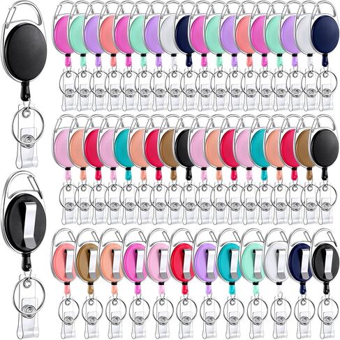100 Packs Badge Reel Retractable Card Holders Heavy Duty Badge Holder Reels with Belt Clip and Key Ring Employee Work Badge Holder Reels Black Key Chain Extender for Office Employee Nurse (Black) in Kuwait