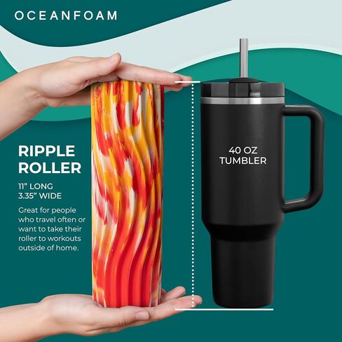 بكرة إسفنجية من Seafoam - أسطوانة إسفنجية لتدليك عضلات الظهر ذات مموج مريح - اليوغا، وألعاب القوى، وتقرح الجسم وتصلبه، وتمارين التمدد، ومدرب توازن صغير - حجم مناسب للسفر in Kuwait