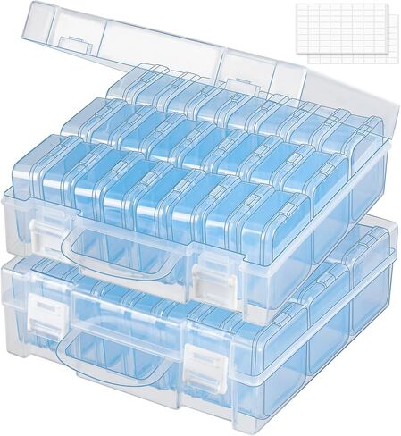 Bead Organizer Box, Beading Containers, 24 Slots Small Plastic Diamond Art Storage Cases Mini Clear Beads Container Transparent Rectangle Jewelry Organizers Boxes with Lid For Craft Seed (2 Pack) in Kuwait