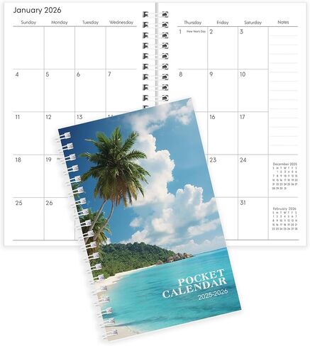 Pocket Calendar 2025-2026, Small Pocket Planner 2026 for Purse - 3.5"×6.5" - From January 2025 - December 2026, Daily Monthly Agenda with Coil for Planning in Kuwait