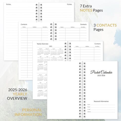 Pocket Calendar 2025-2026, Small Pocket Planner 2026 for Purse - 3.5"×6.5" - From January 2025 - December 2026, Daily Monthly Agenda with Coil for Planning in Kuwait