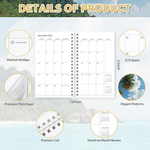 Pocket Calendar 2025-2026, Small Pocket Planner 2026 for Purse - 3.5"×6.5" - From January 2025 - December 2026, Daily Monthly Agenda with Coil for Planning in Kuwait