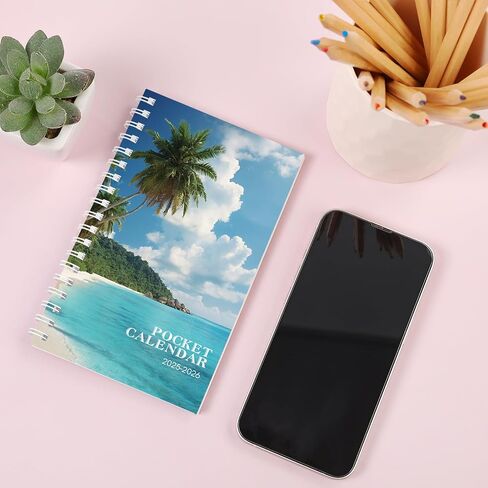 Pocket Calendar 2025-2026, Small Pocket Planner 2026 for Purse - 3.5"×6.5" - From January 2025 - December 2026, Daily Monthly Agenda with Coil for Planning in Kuwait