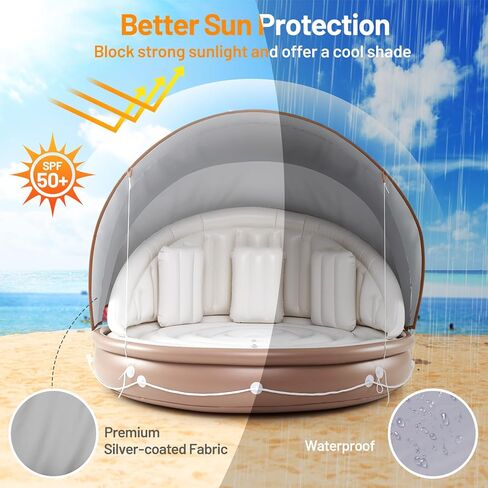 Goplus Inflatable Pool Float with Canopy, 71"x71" Floating Lounge Island w/UPF50+ Retractable Removable Sunshade, 2 Built-in Cup Holders, Giant Raft Load 440LBS for 2-3 Person Lake River Pool in Kuwait