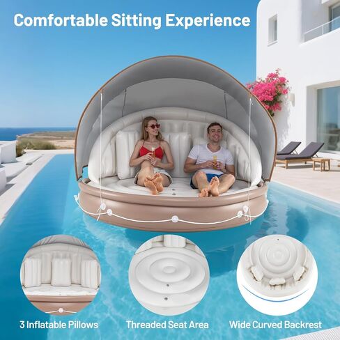 Goplus Inflatable Pool Float with Canopy, 71"x71" Floating Lounge Island w/UPF50+ Retractable Removable Sunshade, 2 Built-in Cup Holders, Giant Raft Load 440LBS for 2-3 Person Lake River Pool in Kuwait