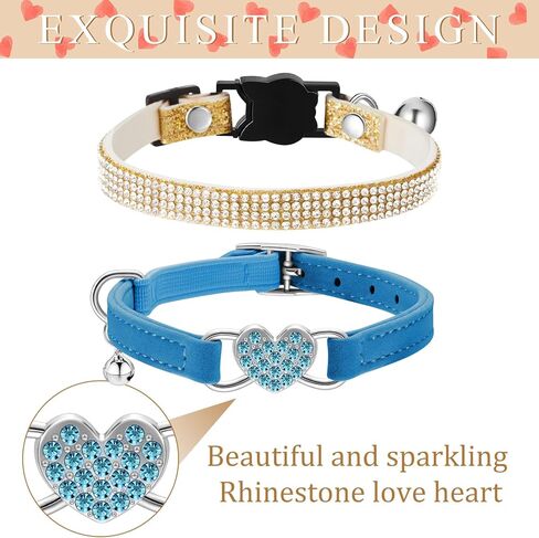 4 قطع من حجر الراين للقطط على شكل قلب بلينغ الانفصالية للقطط، طوق للقطط في عيد الحب، طوق مخملي ناعم مع حجر الراين، قلب الحب قابل للتعديل، طوق للقطط الآمن مع جرس للكيتي (أحمر، أسود) in Kuwait
