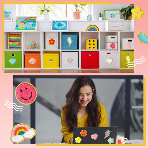 80 Pcs Chenille Iron on Patches 3D Cute Embroidered Rainbow Lightning Smile Face Heart Self Adhesive Patches Applique Sewing Badges Patch for Fabric Clothing Jackets Jeans DIY (Lovely Style) in Kuwait