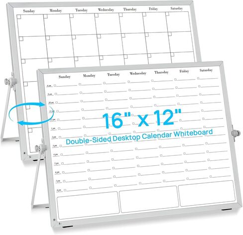 White Board Dry Erase Board for Wall, Magnetic Whiteboard Calendar 24" X 18", Weekly Calendar Whiteboard with Hourly Time Slots, Hanging Double-Sided White Board for Office, School, Home in Kuwait