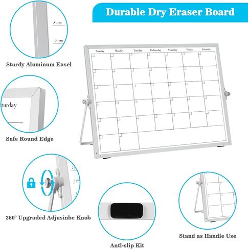 White Board Dry Erase Board for Wall, Magnetic Whiteboard Calendar 24" X 18", Weekly Calendar Whiteboard with Hourly Time Slots, Hanging Double-Sided White Board for Office, School, Home in Kuwait