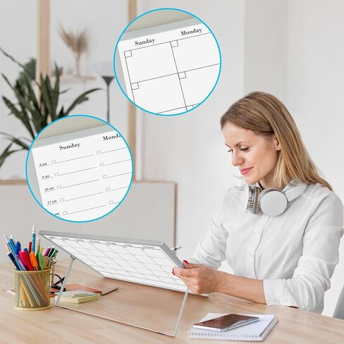White Board Dry Erase Board for Wall, Magnetic Whiteboard Calendar 24" X 18", Weekly Calendar Whiteboard with Hourly Time Slots, Hanging Double-Sided White Board for Office, School, Home in Kuwait