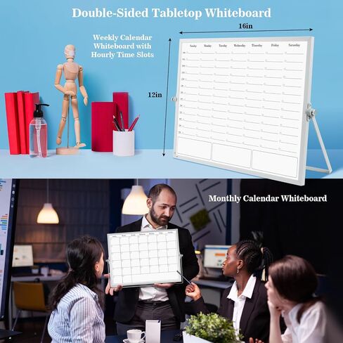 White Board Dry Erase Board for Wall, Magnetic Whiteboard Calendar 24" X 18", Weekly Calendar Whiteboard with Hourly Time Slots, Hanging Double-Sided White Board for Office, School, Home in Kuwait