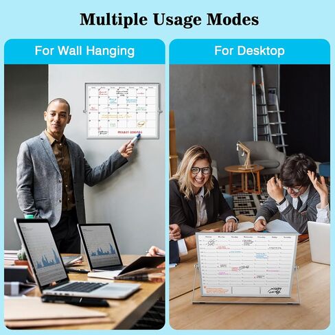 White Board Dry Erase Board for Wall, Magnetic Whiteboard Calendar 24" X 18", Weekly Calendar Whiteboard with Hourly Time Slots, Hanging Double-Sided White Board for Office, School, Home in Kuwait