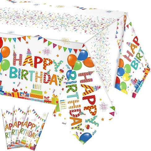4 Pcs Happy Birthday Tablecloth 54'' x 108'' Disposable Birthday Table Cloth Plastic Colorful Balloons Happy Birthday Table Cover for Kid Boy Girl Birthday Party Decoration Supplies(Black) in Kuwait