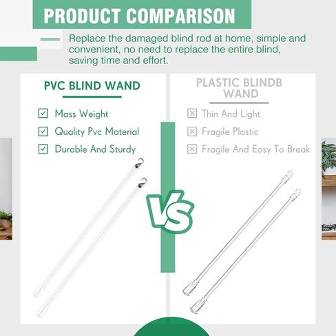 Therwen 2 Pcs PVC Long Blind Wand Replacement with Hook and Handle White Vertical Blinds Wand Opener Stick Curtain Wand Tilt Rod for Windows Accessory Curtain Door Shades (12 inch) in Kuwait