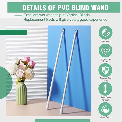 Therwen 2 Pcs PVC Long Blind Wand Replacement with Hook and Handle White Vertical Blinds Wand Opener Stick Curtain Wand Tilt Rod for Windows Accessory Curtain Door Shades (12 inch) in Kuwait