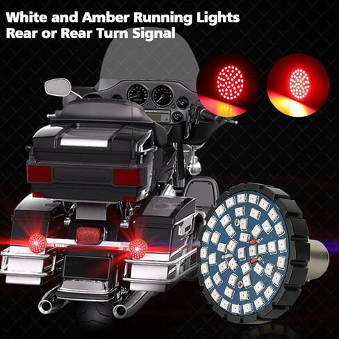 SUNPIE دراجة نارية LED بدوره إشارات نمط مسطح متوافق مع Harley Davidson Electra Glide Road King Heritage Softail Classic Road Glide Classic 1994-20219، مقبس أبيض كهرماني 1157 in Kuwait