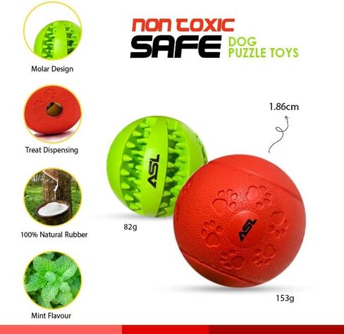 Pet Puzzle Toy 1 Pack (2 Balls) – Treat Dispensing, Chew & Interactive Dog Toys for Mental Stimulation, Slow Feeding, Dental Care, Teething Relief, Training, Boredom, Enrichment, and Smart Dogs. in Kuwait