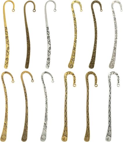 Framendino, 12 Pack Metal Bookmark Hairpin Hook Antique Tibetan Silver Carved Hook Bookmarks with Loop for Crafting in Saudi Arabia