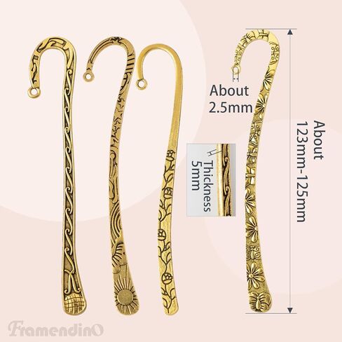 Framendino, 12 Pack Metal Bookmark Hairpin Hook Antique Tibetan Silver Carved Hook Bookmarks with Loop for Crafting in Saudi Arabia