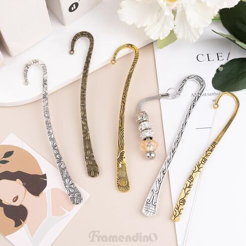 Framendino, 12 Pack Metal Bookmark Hairpin Hook Antique Tibetan Silver Carved Hook Bookmarks with Loop for Crafting in Saudi Arabia