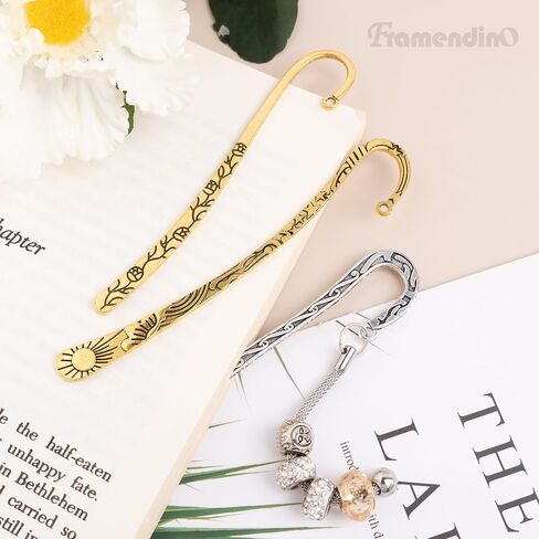 Framendino, 12 Pack Metal Bookmark Hairpin Hook Antique Tibetan Silver Carved Hook Bookmarks with Loop for Crafting in Saudi Arabia