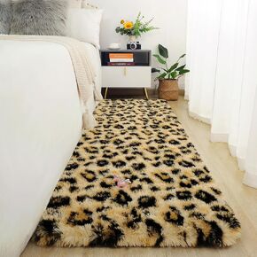 Amearea Fluffy Leopard Rug, Premium Cheetah Print Rugs, Soft Comfy Faux Fur Animal Carpet for Kids Room Bedroom, Living, Shaggy Teen Room Home Decor, Khaki 4x6 Feet